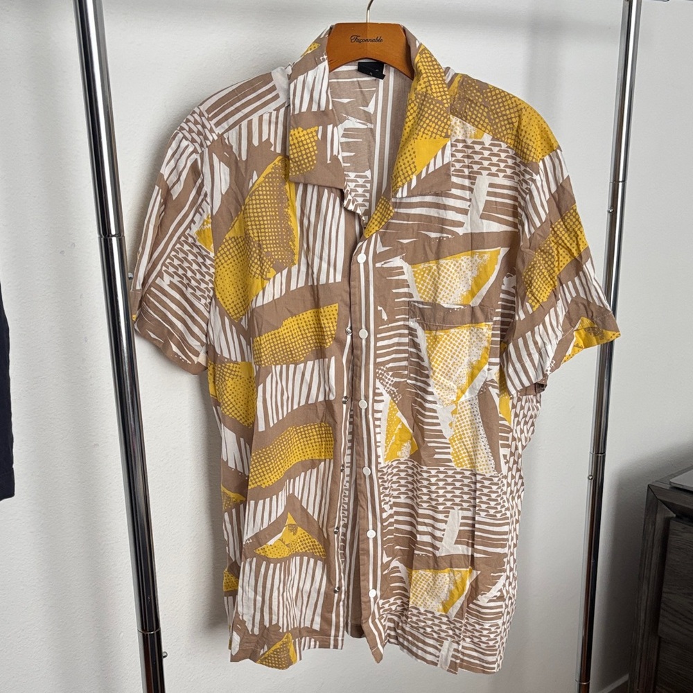 Hugo Boss Brown and Yellow Geometric Shirt